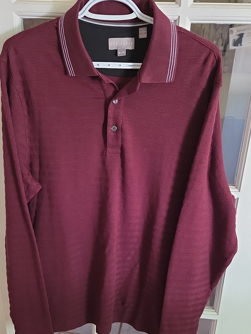 Ted Baker Men's Long-Sleeve Polo Shirt - Maroon with White Trim